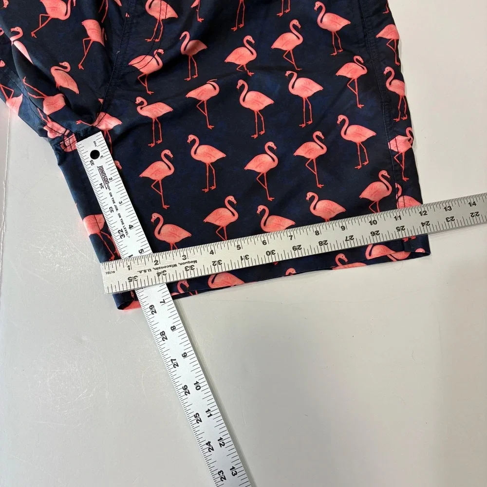 Maamgic Mens Flamingo Print Swim Trunks Navy Blue Pink Mesh Lined Shorts Small‎